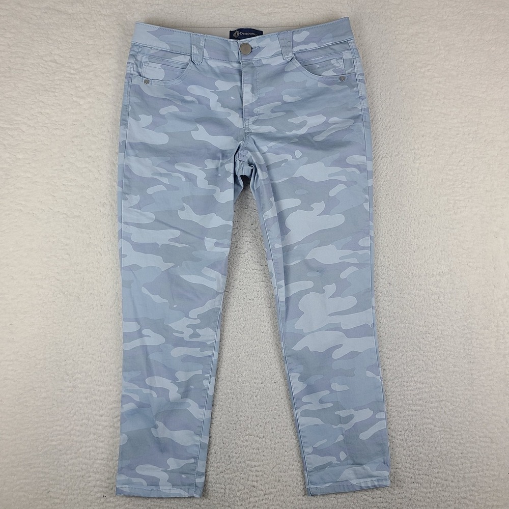 Democracy Jeans Womens 12 Blue Ab Solution Straight Ankle Camo Light Wash